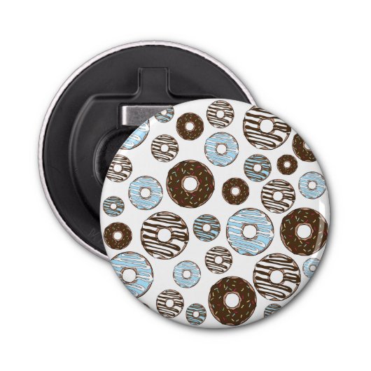 Patroon donuts, blauwe donuts, bruine donuts button flesopener (Voorkant)