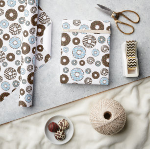 Patroon donuts, blauwe donuts, bruine donuts cadeaupapier