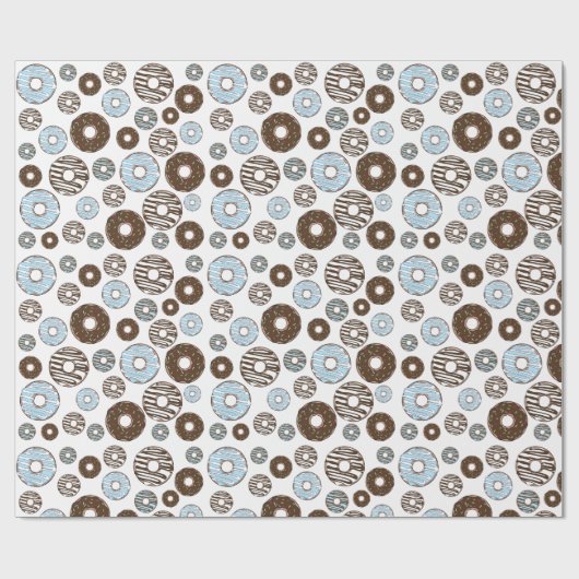 Patroon donuts, blauwe donuts, bruine donuts cadeaupapier (Vlak)