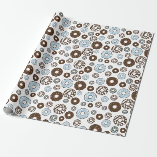 Patroon donuts, blauwe donuts, bruine donuts cadeaupapier (Uitgerold)