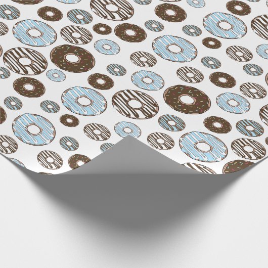 Patroon donuts, blauwe donuts, bruine donuts cadeaupapier (Hoek)