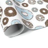 Patroon donuts, blauwe donuts, bruine donuts cadeaupapier (Rol Hoek)