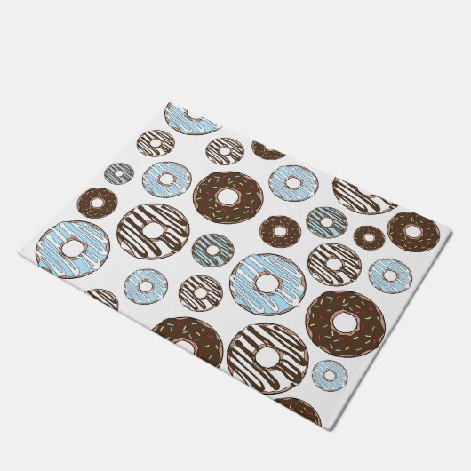 Patroon donuts, blauwe donuts, bruine donuts deurmat (Schuin)