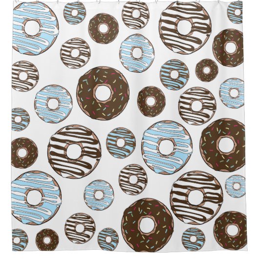 Patroon donuts, blauwe donuts, bruine donuts douchegordijn (Voorkant)