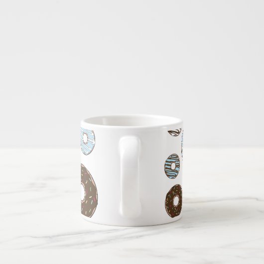 Patroon donuts, blauwe donuts, bruine donuts espresso kop (Achterkant)