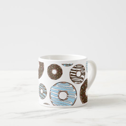 Patroon donuts, blauwe donuts, bruine donuts espresso kop (Voorkant rechts)
