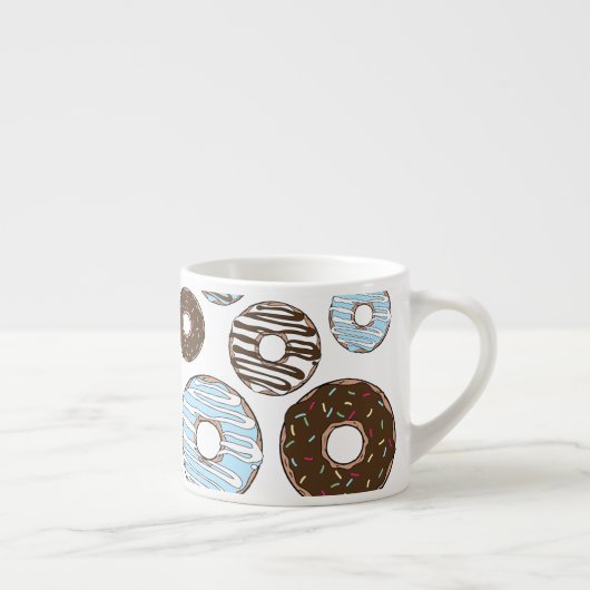 Patroon donuts, blauwe donuts, bruine donuts espresso kop (Rechts)