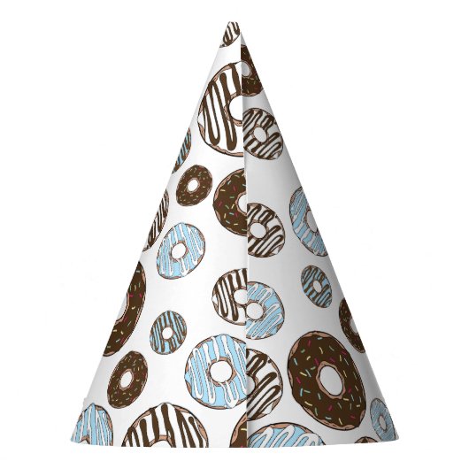 Patroon donuts, blauwe donuts, bruine donuts feesthoedjes (Achterkant)