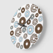 Patroon donuts, blauwe donuts, bruine donuts grote klok (Hoek)