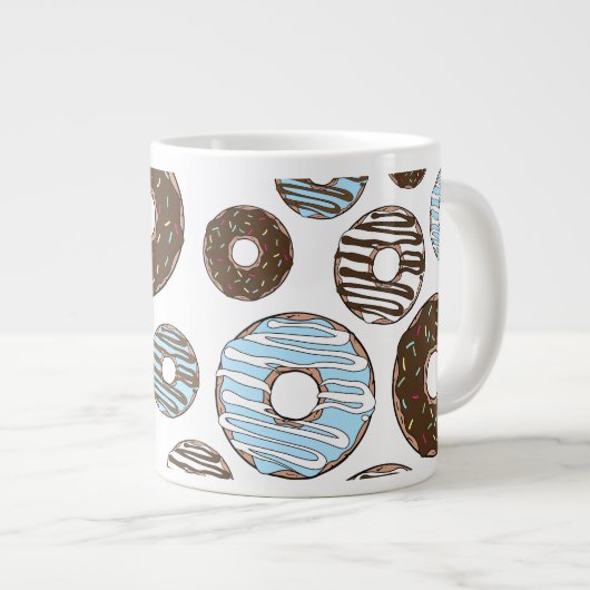 Patroon donuts, blauwe donuts, bruine donuts grote koffiekop (Voorkant rechts)