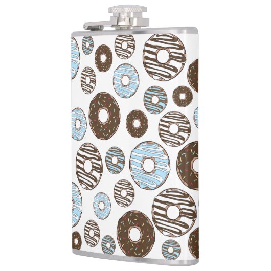 Patroon donuts, blauwe donuts, bruine donuts heupfles (Links)