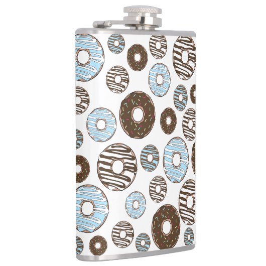 Patroon donuts, blauwe donuts, bruine donuts heupfles (Rechts)