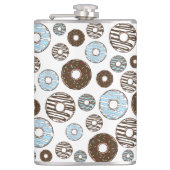 Patroon donuts, blauwe donuts, bruine donuts heupfles (Voorkant)