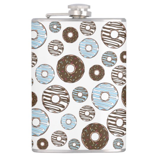 Patroon donuts, blauwe donuts, bruine donuts heupfles (Voorkant)