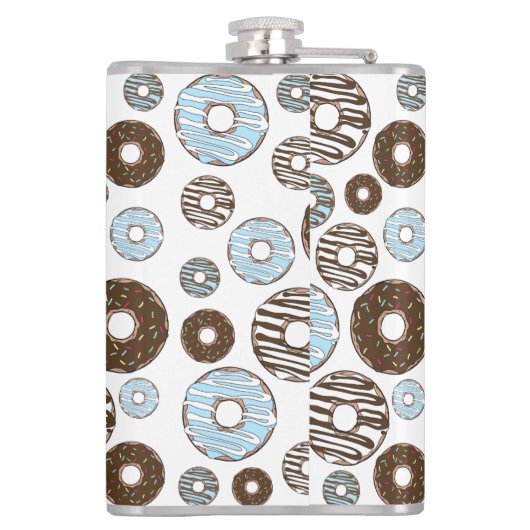 Patroon donuts, blauwe donuts, bruine donuts heupfles (Achterkant)