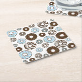 Patroon donuts, blauwe donuts, bruine donuts kartonnen onderzetters (Schuin)