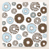 Patroon donuts, blauwe donuts, bruine donuts kartonnen onderzetters (Voorkant)