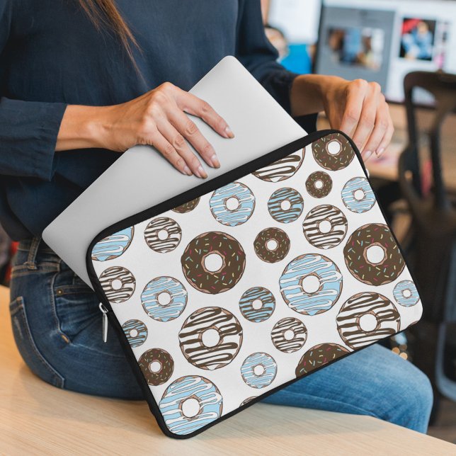 Patroon donuts, blauwe donuts, bruine donuts laptop sleeve (Creator heeft geüpload)