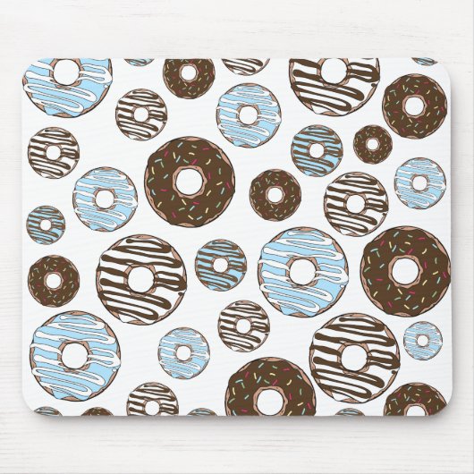Patroon donuts, blauwe donuts, bruine donuts muismat (Voorkant)
