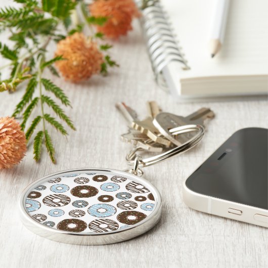 Patroon donuts, blauwe donuts, bruine donuts sleutelhanger (Zijkant)