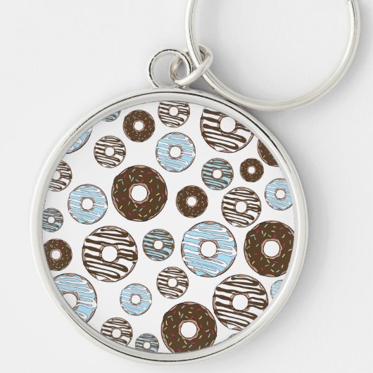 Patroon donuts, blauwe donuts, bruine donuts sleutelhanger (Voorkant)