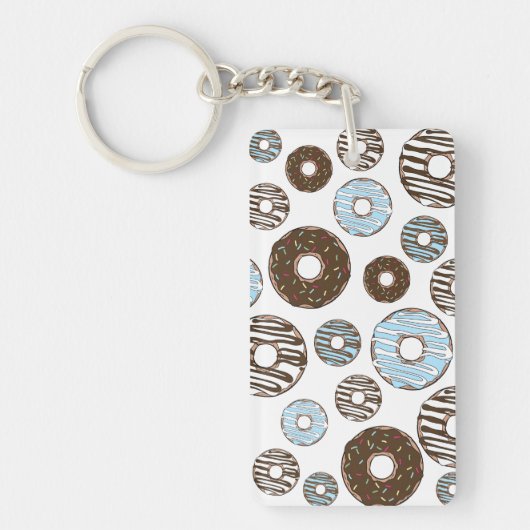 Patroon donuts, blauwe donuts, bruine donuts sleutelhanger (Voorkant)