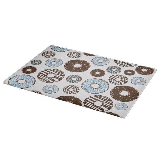 Patroon donuts, blauwe donuts, bruine donuts snijplank (Hoek)