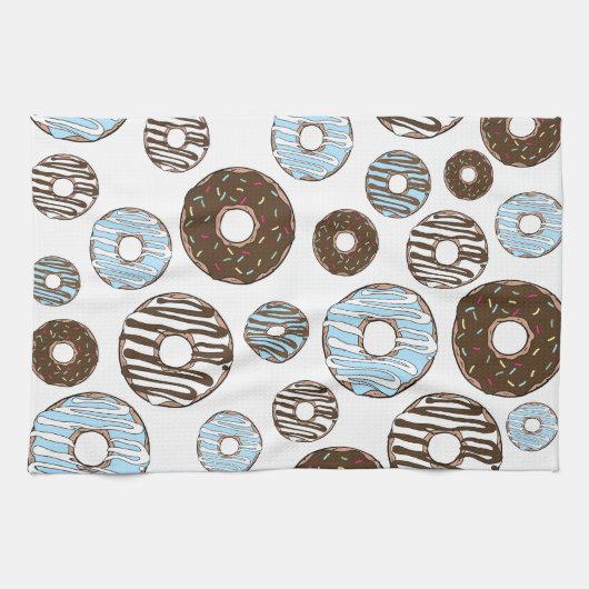 Patroon donuts, blauwe donuts, bruine donuts theedoek (Horizontaal)