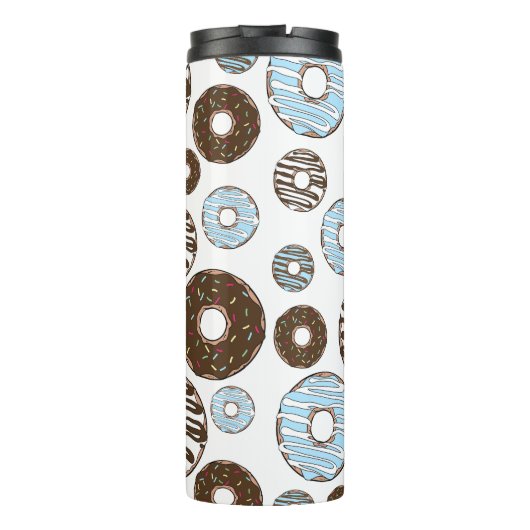 Patroon donuts, blauwe donuts, bruine donuts thermosbeker (Achterkant)