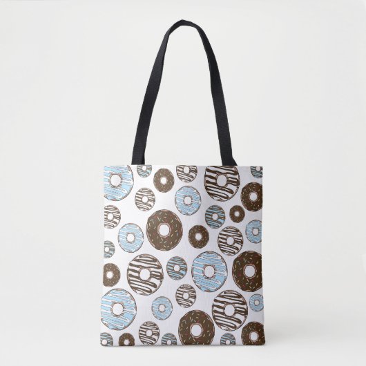 Patroon donuts, blauwe donuts, bruine donuts tote bag (Voorkant)