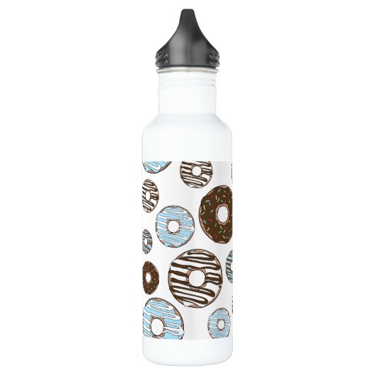 Patroon donuts, blauwe donuts, bruine donuts waterfles  (Links)