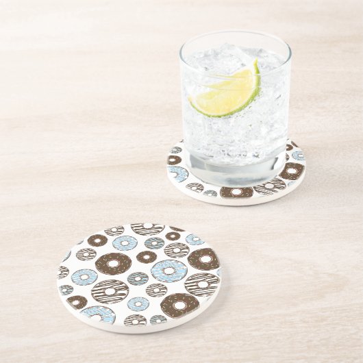 Patroon donuts, blauwe donuts, bruine donuts zandsteen onderzetter (Zijkant)