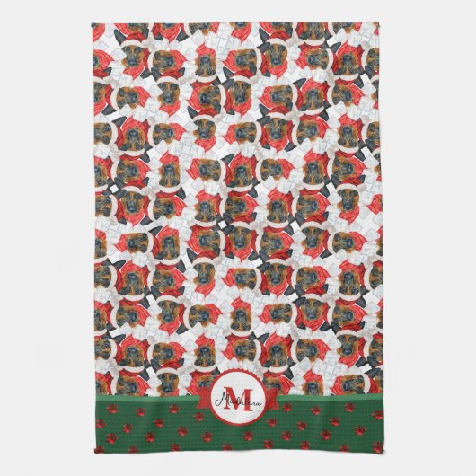Patroon Duitse Herdershond Monogram Kersthond Theedoek (Verticaal)