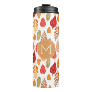 Patroon en monogram in gesneden herfst thermosbeker