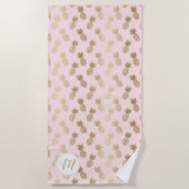 Patroon en monogram voor gouden en roze ananas strandlaken (Voorkant)