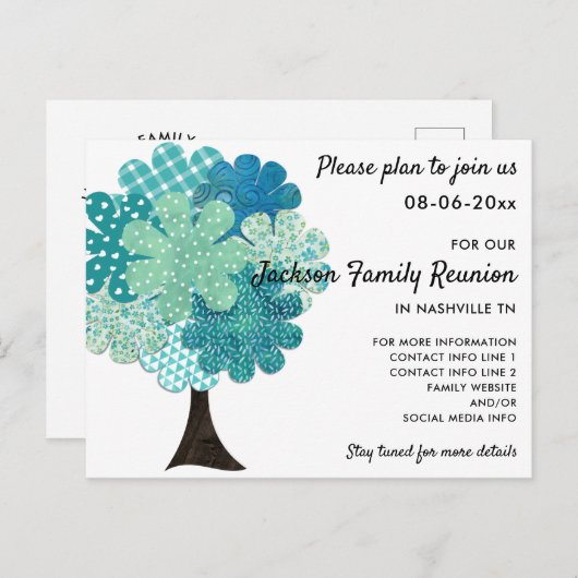 Patroon Familie Reünie Boom 2-zijdig Save the Date Aankondigingskaart (Voorkant / Achterkant)