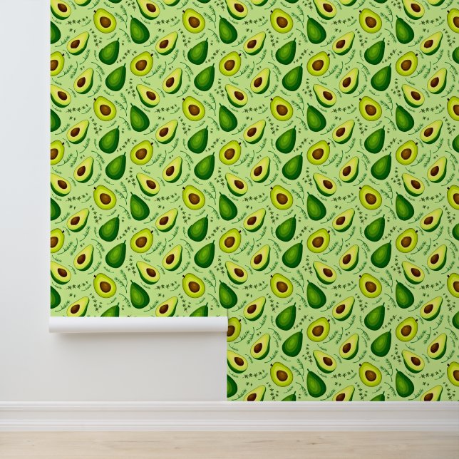 Patroon Fruit avocado groen Behang (Applicatie)