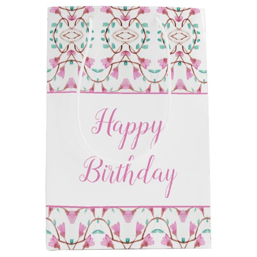 Patroon geschenktas met Blauwgroen en roze accent Medium Cadeauzakje (Voorkant)