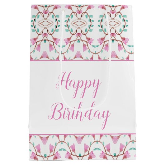 Patroon geschenktas met Blauwgroen en roze accent Medium Cadeauzakje (Achterkant)