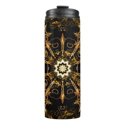 patroon. Golden grid. Snowflake, Kerstmis Thermosbeker (Voorkant)