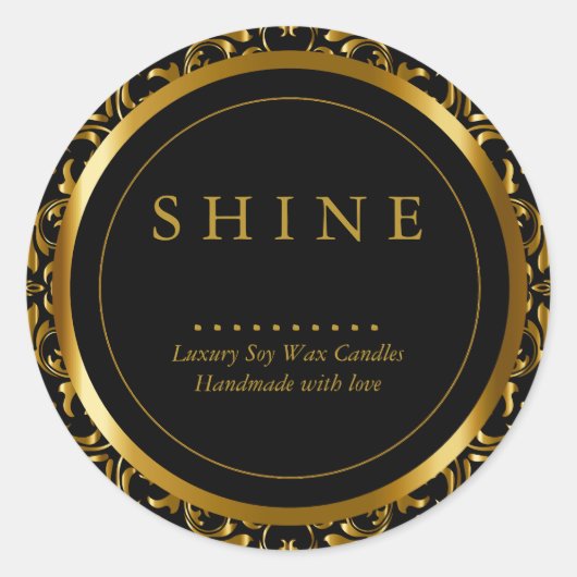 Patroon Goud en Zwart Lijst Ronde Sticker (Voorkant)