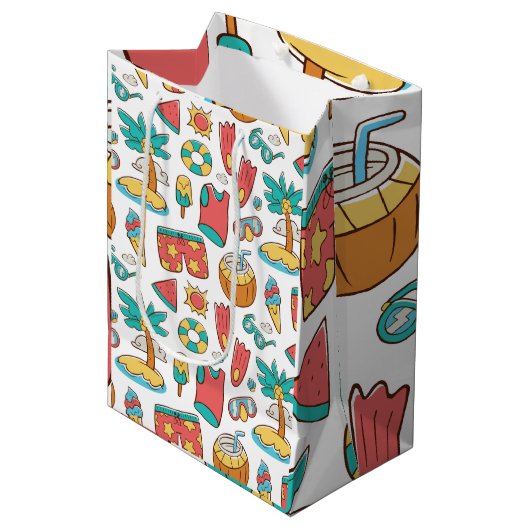 patroon grappige zomervakantie medium cadeauzakje (Voorkant Gekanteld)