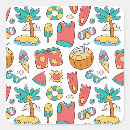 patroon grappige zomervakantie vierkante sticker (Voorkant)