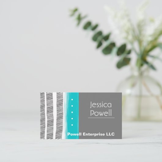 patroon grijs wit en turquoise artistiek ontwerp visitekaartje (Staand voorkant)