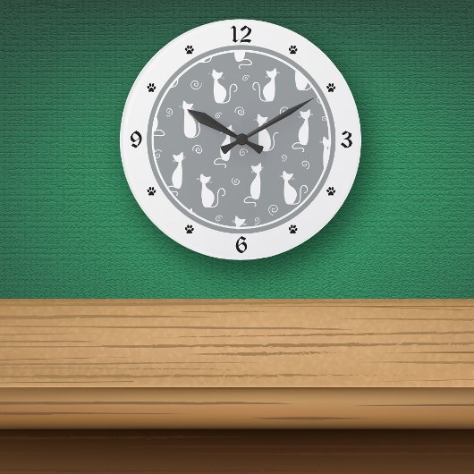 Patroon grijze en witte katten grote klok