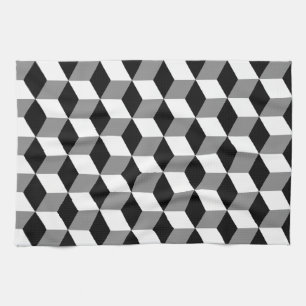 Patroon grijze, zwarte en witte 3D-kubussen Theedoek