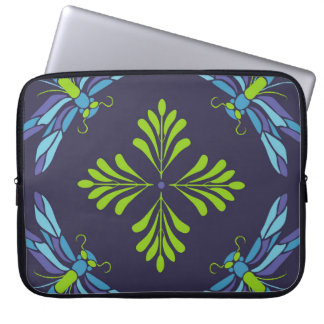  patroon groene blauwe libel op donkere achtergron laptop sleeve