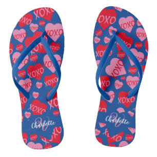 Patroon Harten XOXO Liefde Rood Roze Blauw Monogra Teenslippers