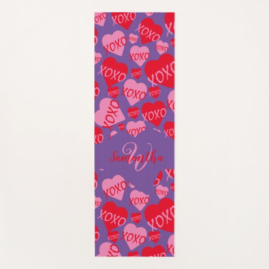 Patroon Harten XOXO Liefde Rood Roze Paarse Monogr Yogamat (Voorkant)