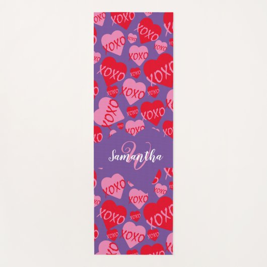 Patroon Harten XOXO Liefde Rood Roze Paarse Monogr Yogamat (Voorkant)